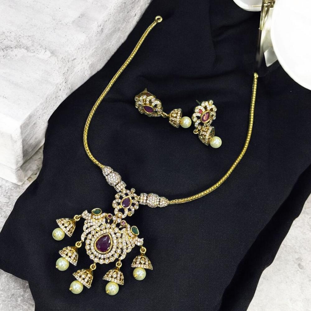 Sona Covering Gold Plated Pota Stone And Austrian Necklace Set