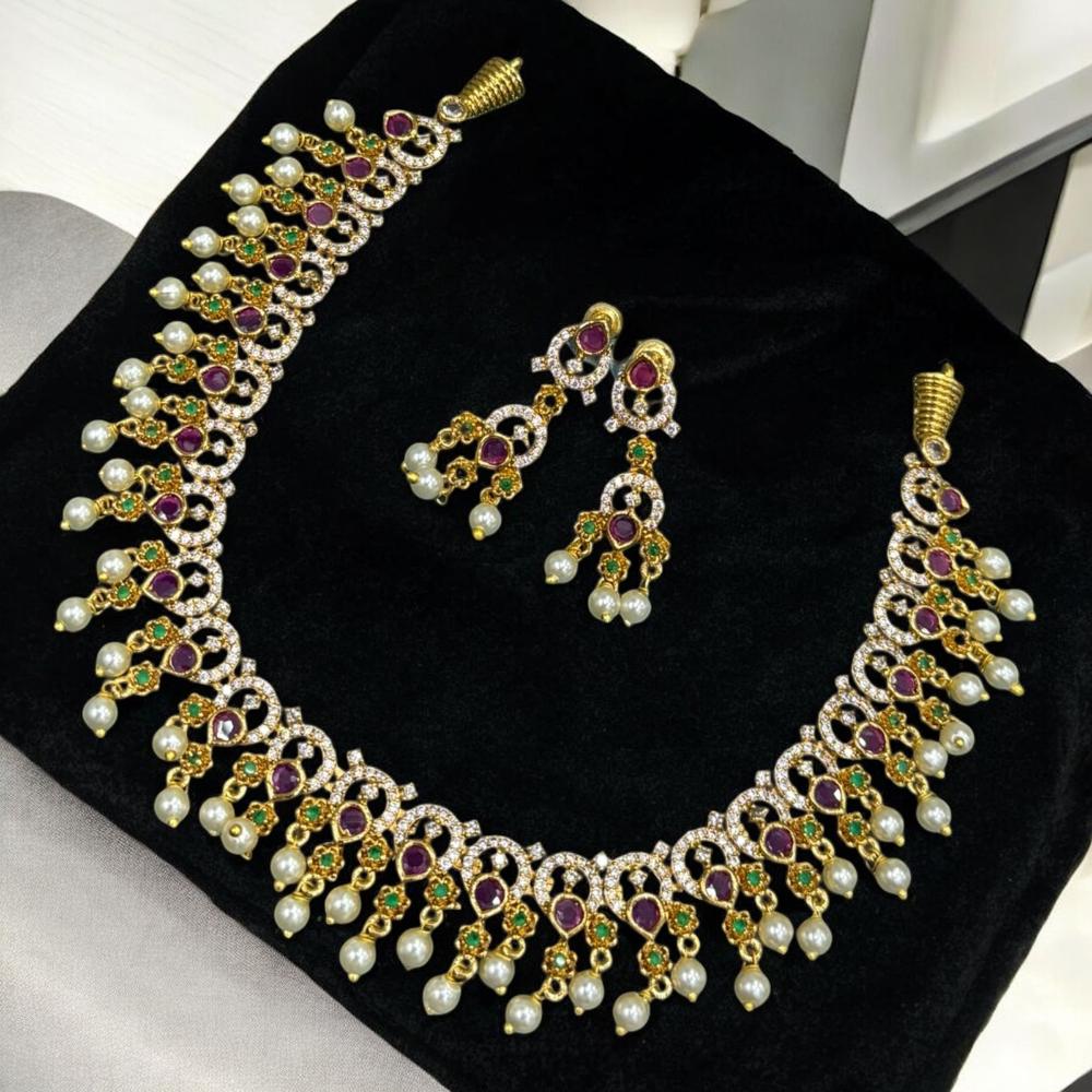 Sona Covering Gold Plated Pota Stone And Austrian Necklace Set