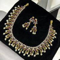 Sona Covering Gold Plated Pota Stone And Austrian Necklace Set