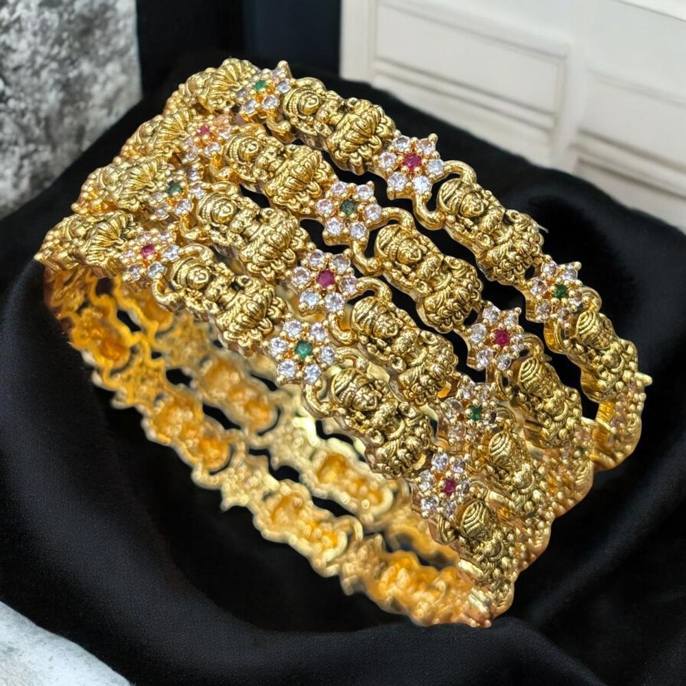 Sona Covering Gold Plated Pota Stone And Austrian Stone Temple Bangles Set
