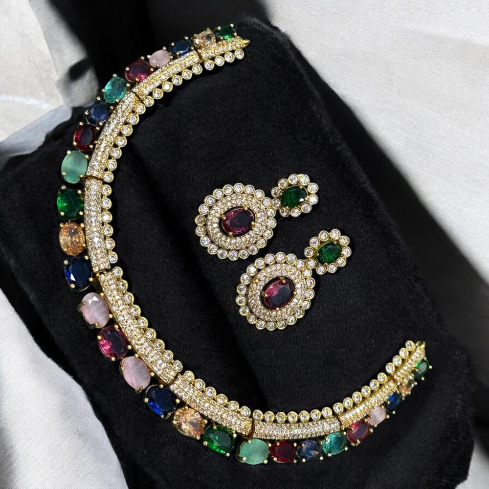 Sona Covering Gold Plated American Diamond And Austrian Stone Necklace Set