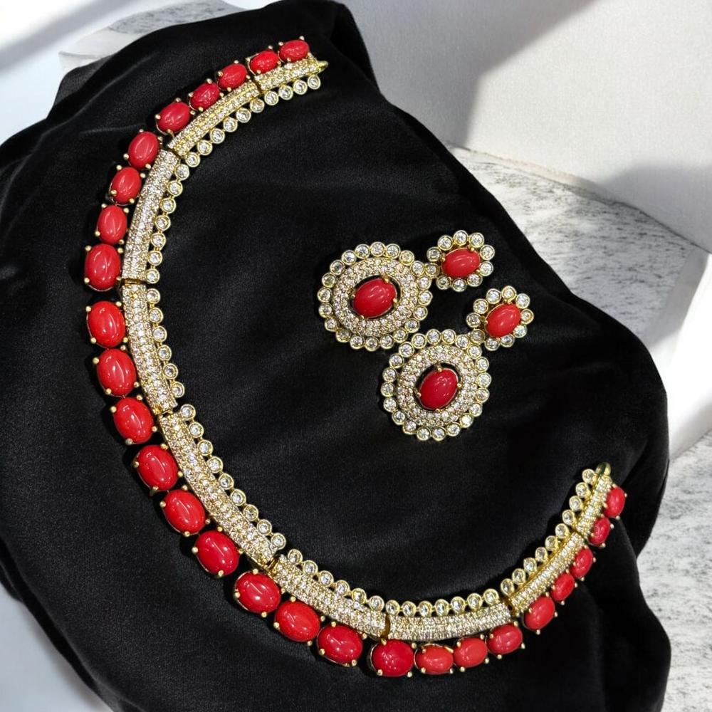 Sona Covering Gold Plated American Diamond And Austrian Stone Necklace Set