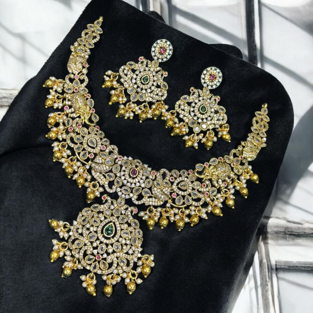 Sona Covering Gold Plated Pota Stone And Austrian Necklace Set