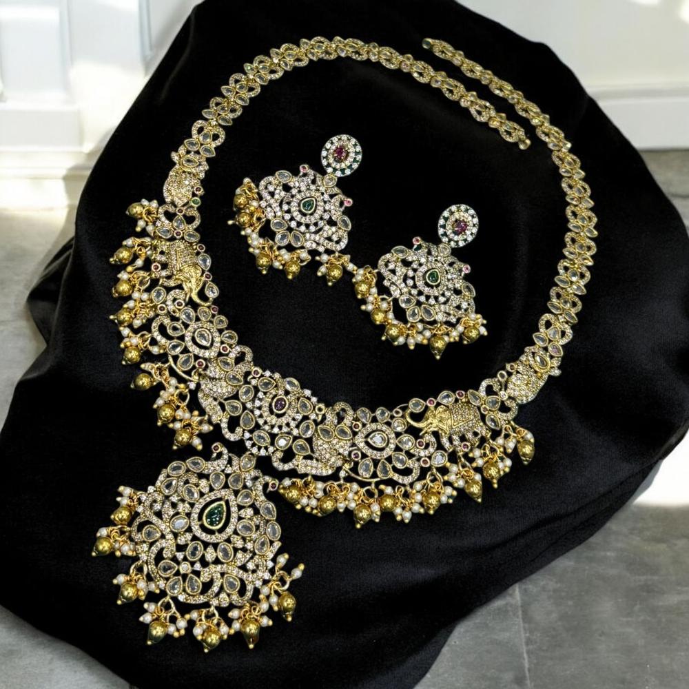 Sona Covering Gold Plated Pota Stone And Austrian Long Necklace Set