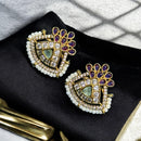 Sona Covering Gold Plated Austrain And Pota Stone Studs Earrings