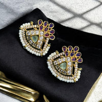 Sona Covering Gold Plated Austrain And Pota Stone Studs Earrings