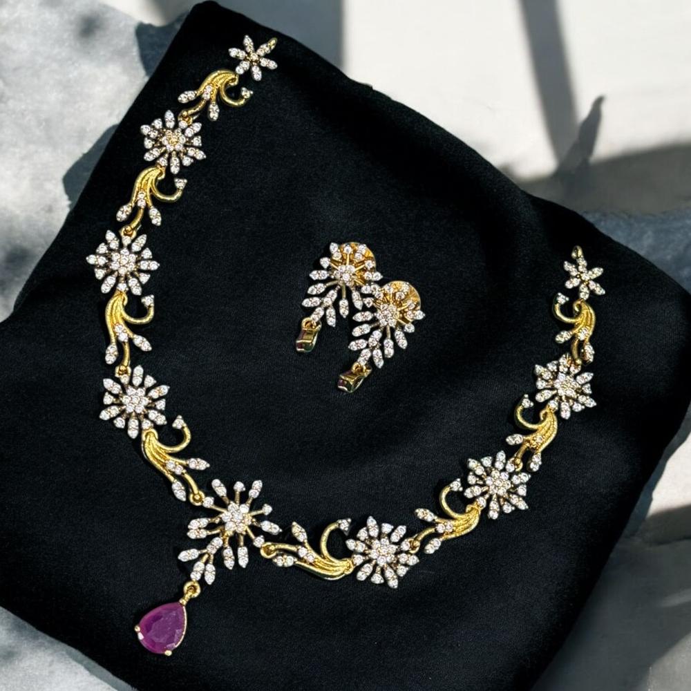 Sona Covering Gold Plated American Daimonds Necklace Set