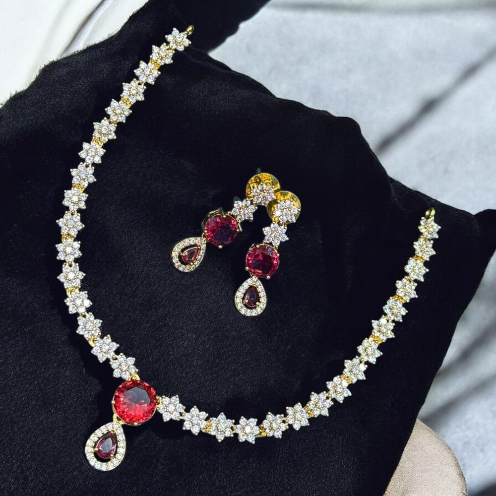 Sona Covering Gold Plated American Daimonds Necklace Set
