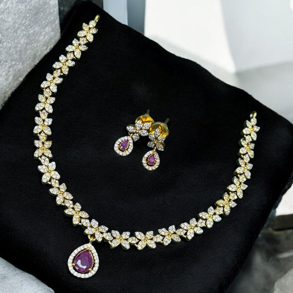 Sona Covering Gold Plated Austrain And Crystal Stone Necklace Set