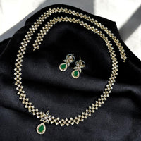 Sona Covering Gold Plated American Daimonds Long Necklace Set 