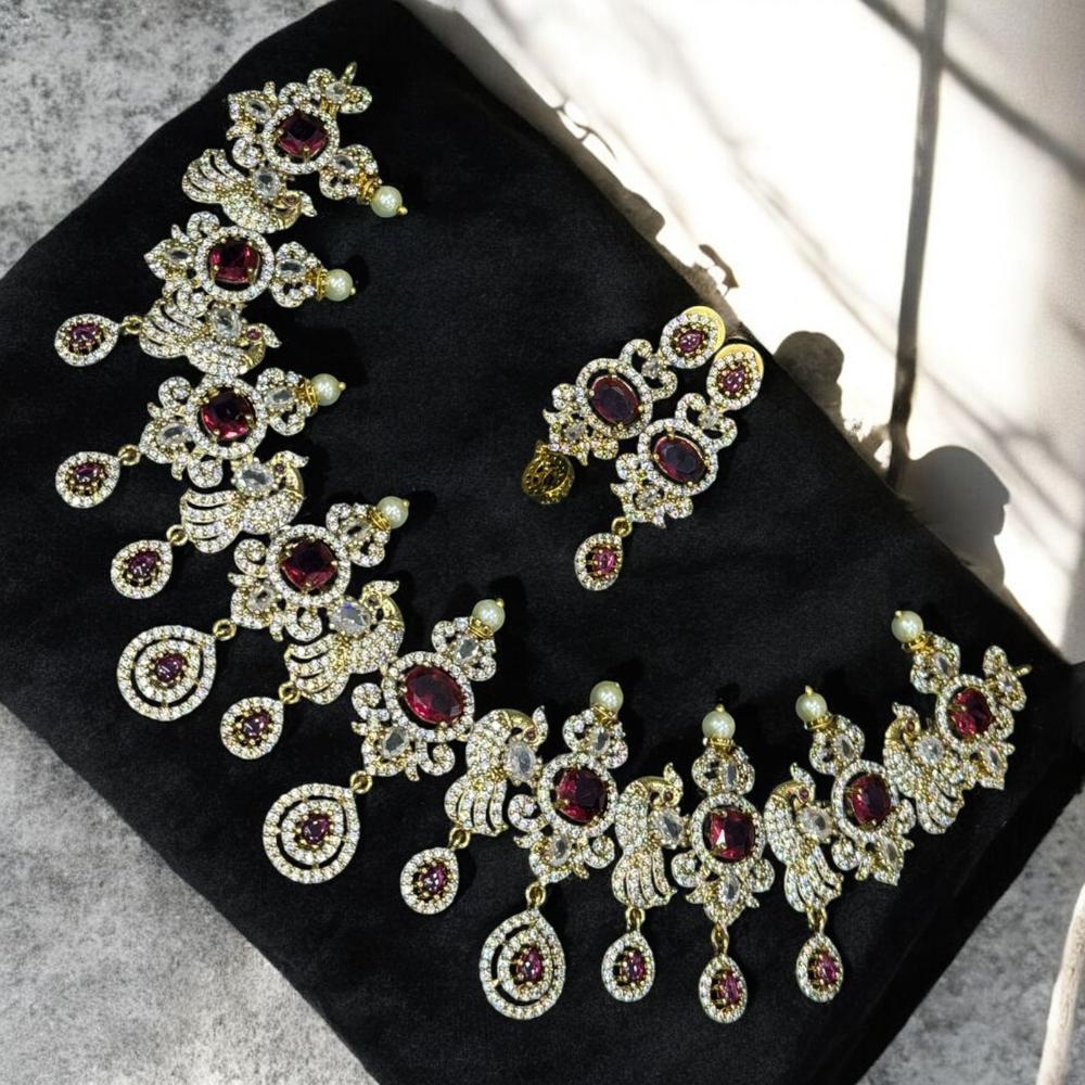 Sona Covering Gold Plated American Diamond Necklace Set