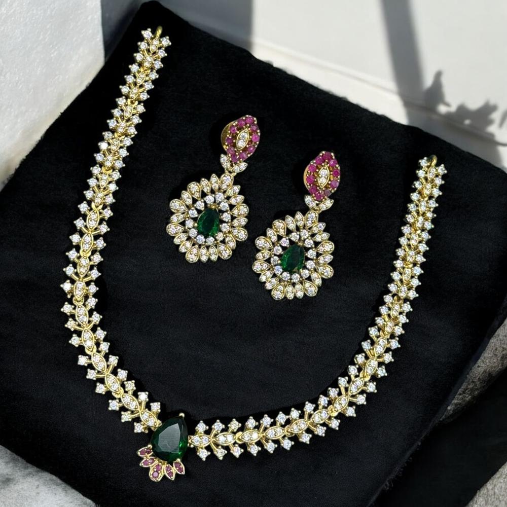 Sona Covering Gold Plated Austrain Stone Necklace Set