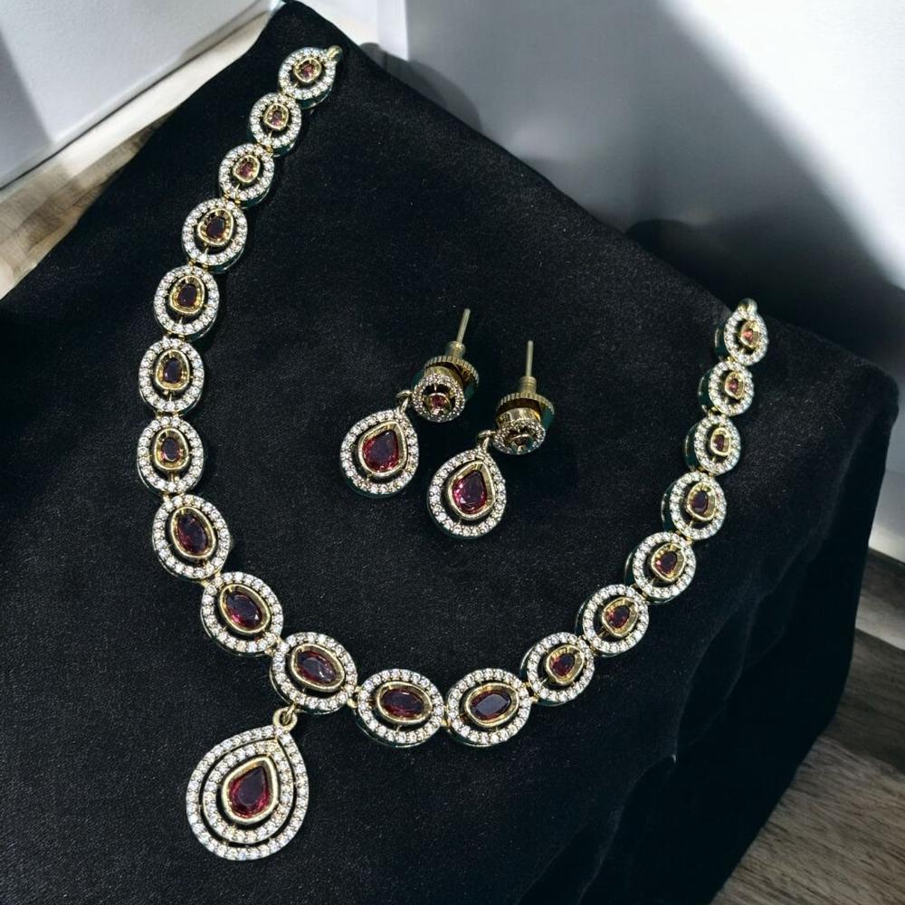 Sona Covering Gold Plated Austrain And Crystal Stone Necklace Set