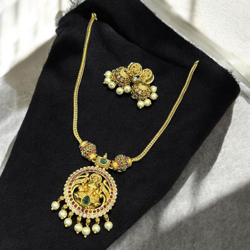 Sona Covering Gold Plated Austrian Stone And Pearl Temple Necklace Set