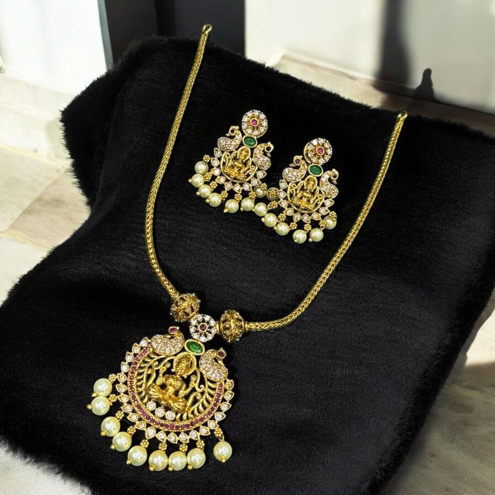 Sona Covering Gold Plated Austrian Stone And Pearl Temple Necklace Set