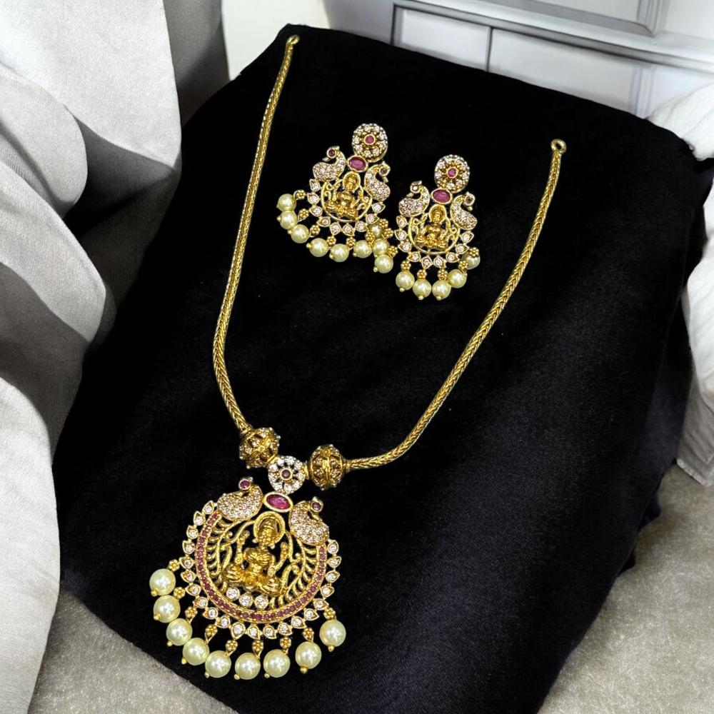 Sona Covering Gold Plated Austrian Stone And Pearl Temple Necklace Set