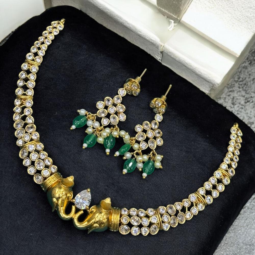 Sona Covering Wild Grace Crystal Stone Elephant Motif Necklace Set