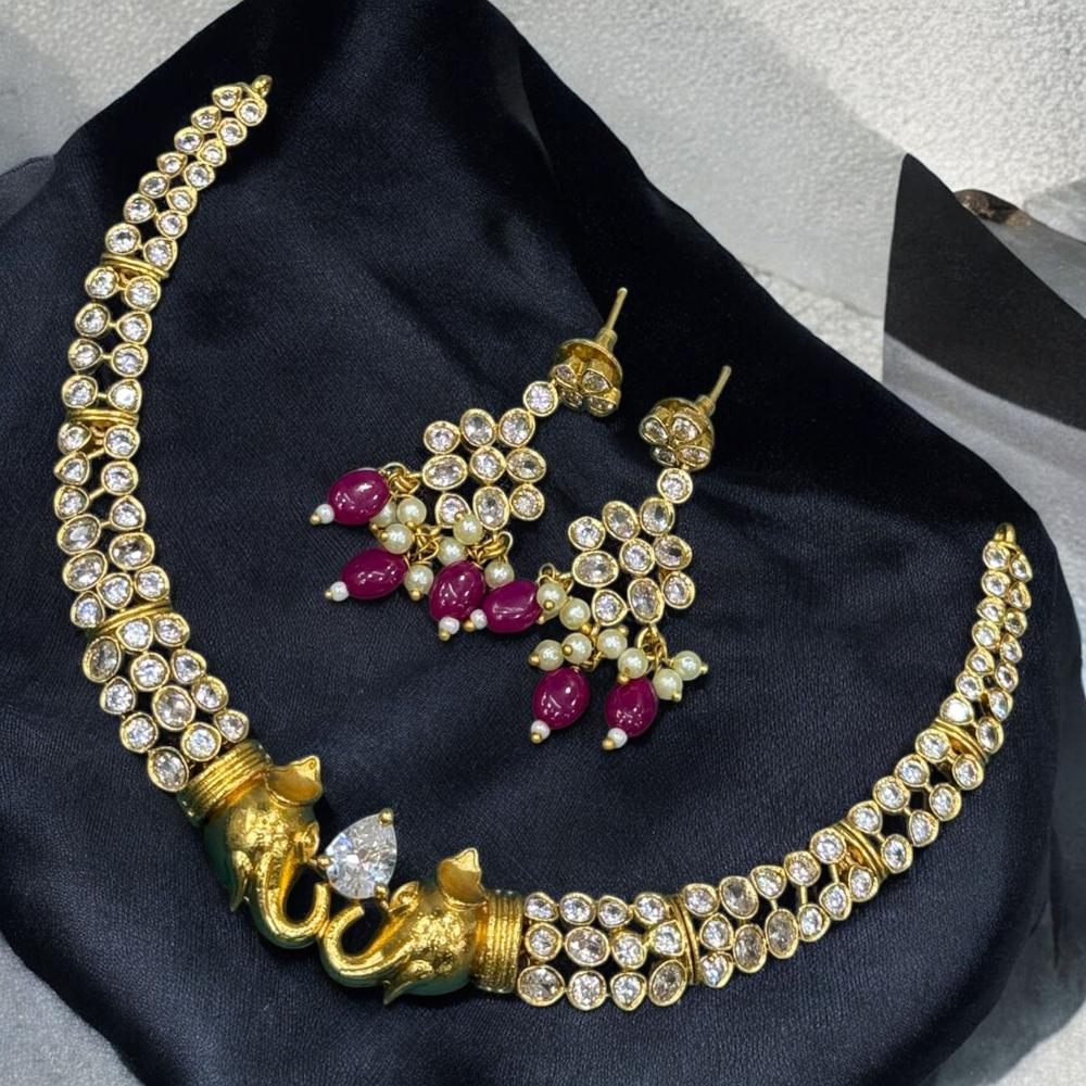 Sona Covering Wild Grace Crystal Stone Elephant Motif Necklace Set