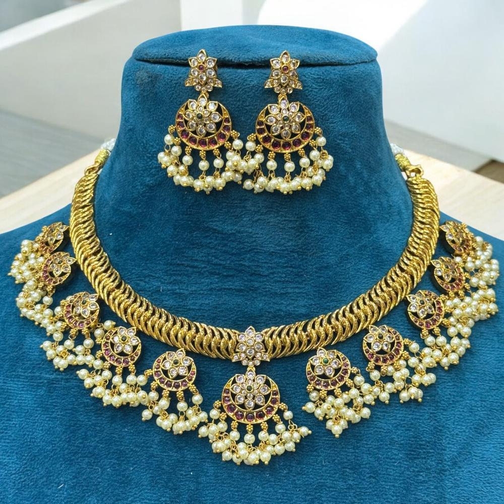 Sona Covering Pota Stone And Pearl Necklace Set