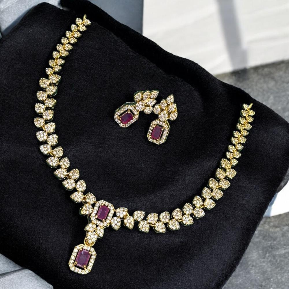 Sona Covering Gold Plated Austrain And Crystal Stone Necklace Set
