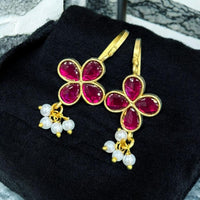 Sona Covering Classic Pota Stone And Pearl Statement Dangler Earrings