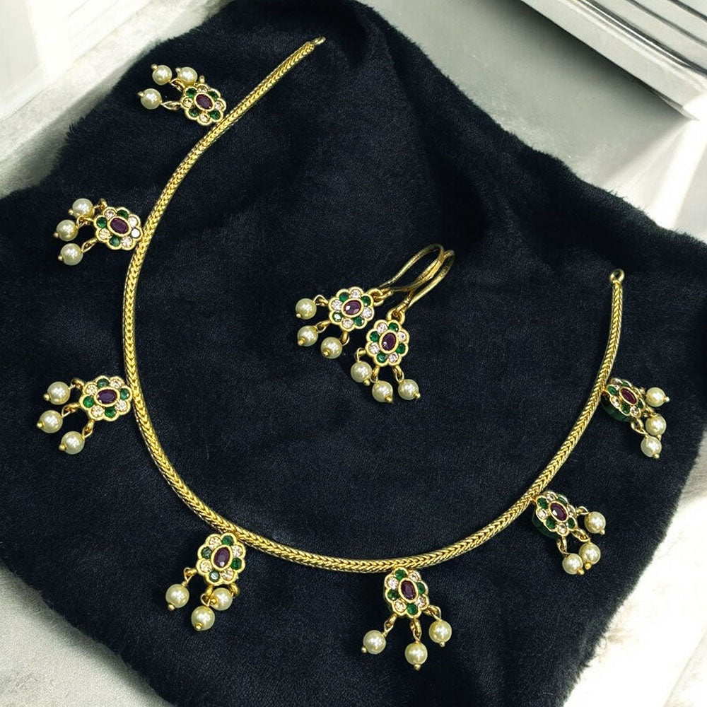 Sona Covering Premium Pota Stone And Austrian Stone Jewellery Necklace Set