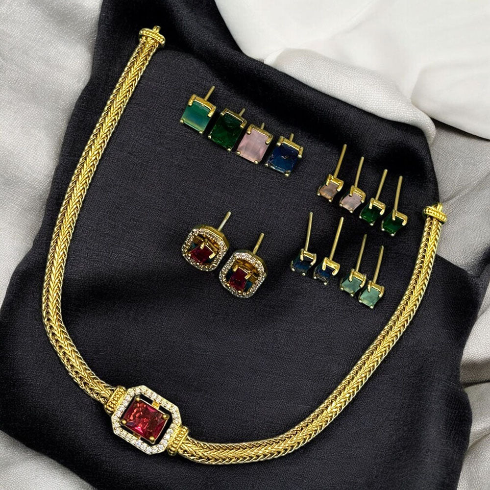 Sona Covering Lightweight Crystal Stone Changeable Necklace Set Of Party Wear