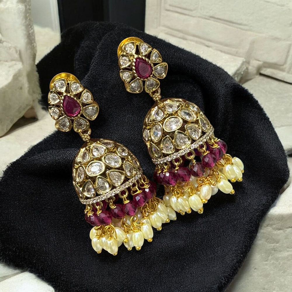 Sona Covering Antique Style Polki Kundan Pearl Earrings Perfect for Special Occasions