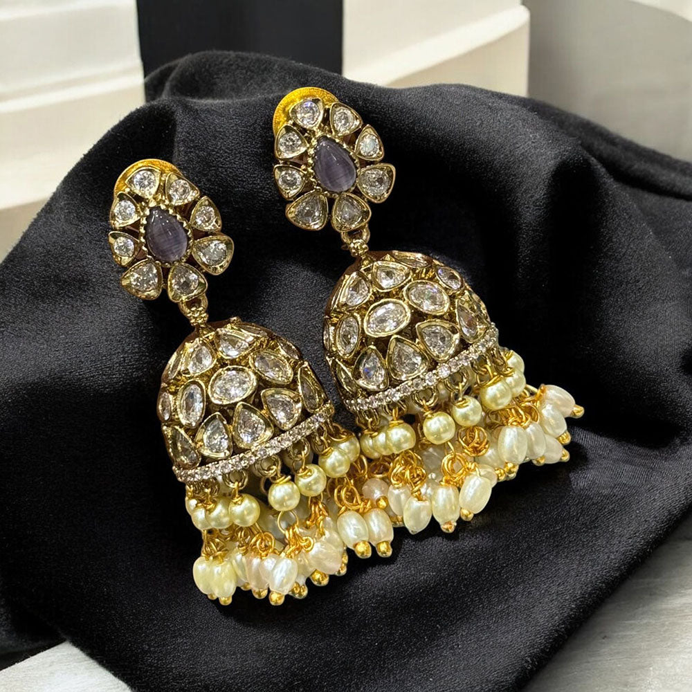 Sona Covering Antique Style Polki Kundan Pearl Earrings Perfect for Special Occasions