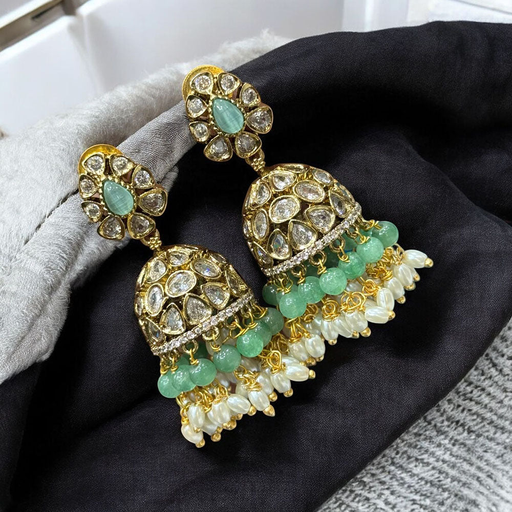 Sona Covering Antique Style Polki Kundan Pearl Earrings Perfect for Special Occasions
