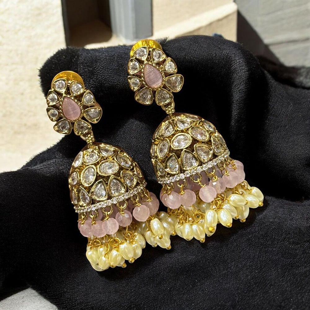Sona Covering Antique Style Polki Kundan Pearl Earrings Perfect for Special Occasions