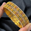 Sona Covering Designer Temple Motif Bangles with White, Green & Pink Stones
