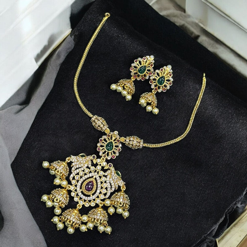 Sona Covering Beautiful Austrian And Pearl Necklace with Matching Earrings