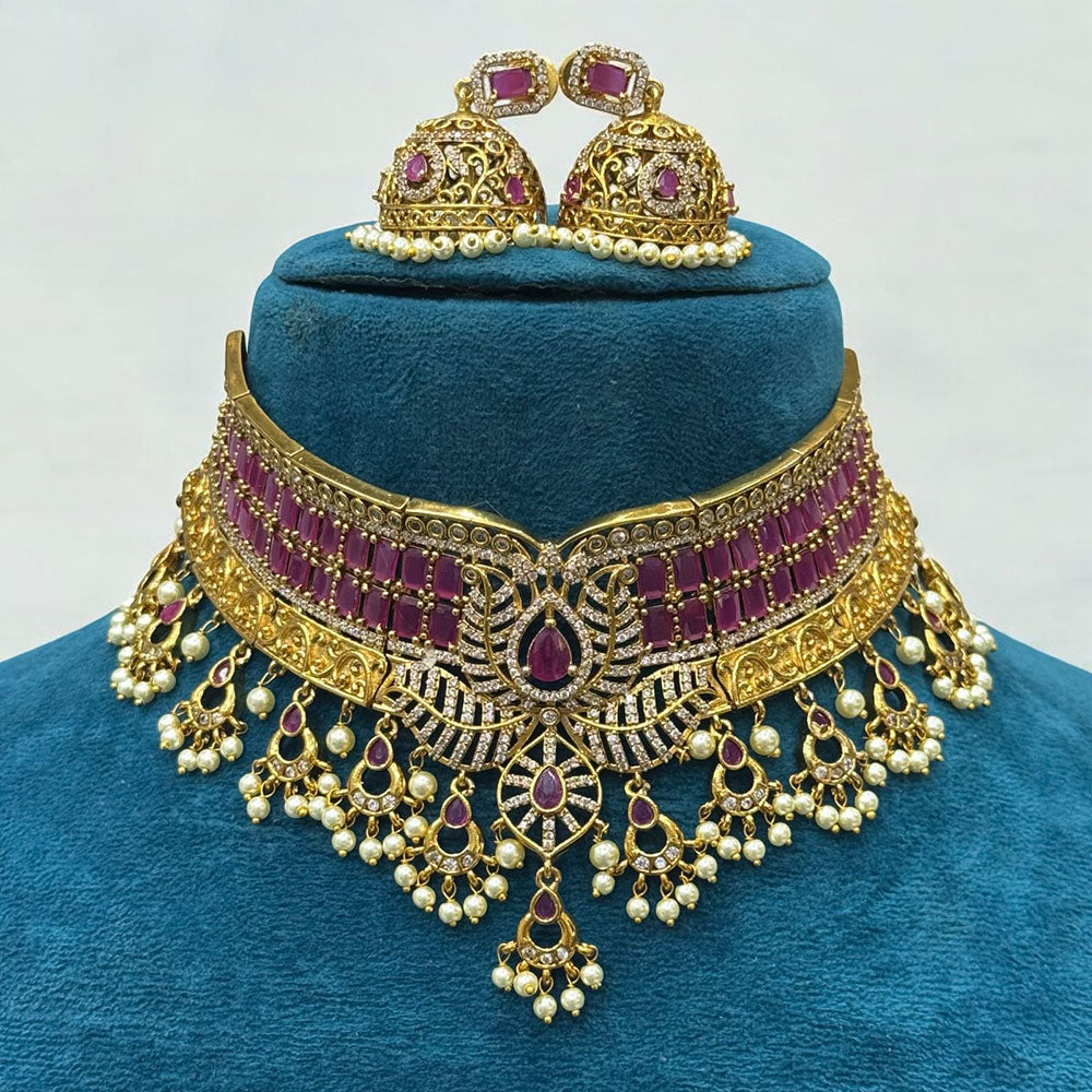 Sona Covering Antique Heavy Pota Stone And Pearl Choker Necklace Set
