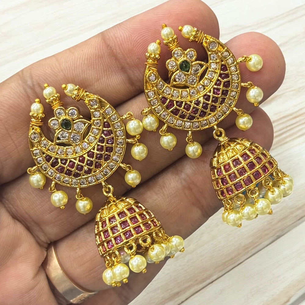 Sona Covering Regal Radiance Pota Stone And Pearl Jhumki Earrings
