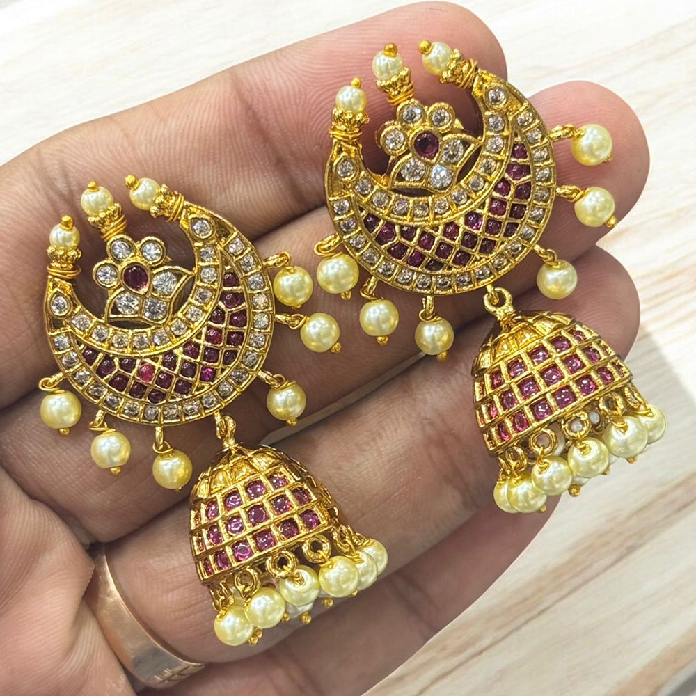 Sona Covering Regal Radiance Pota Stone And Pearl Jhumki Earrings