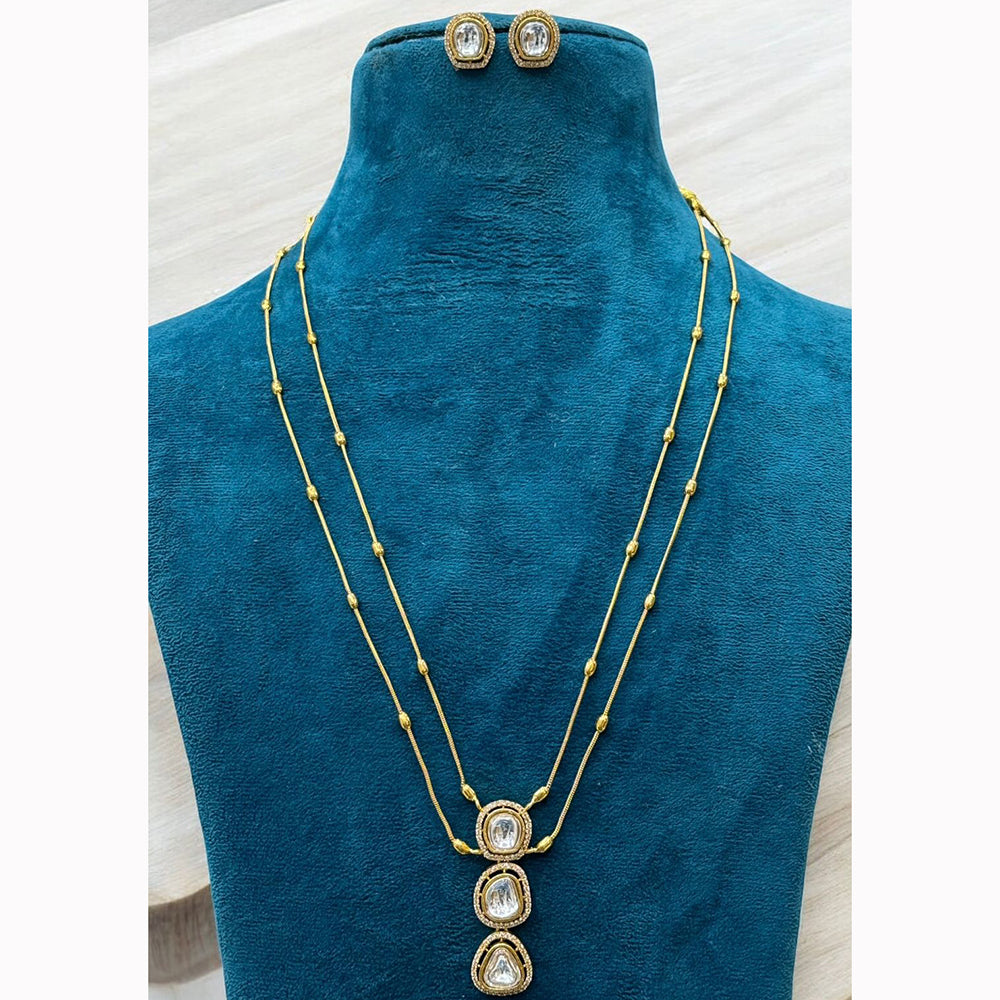 Sona Covering Elegant Kundan Long Necklace Set with Minimal Stud Earrings