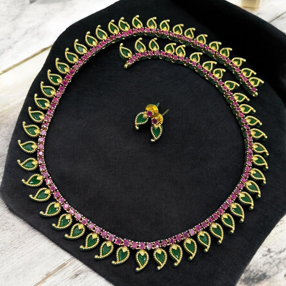 Sona Covering Traditional Paisley Design Long Necklace with Matching Studs
