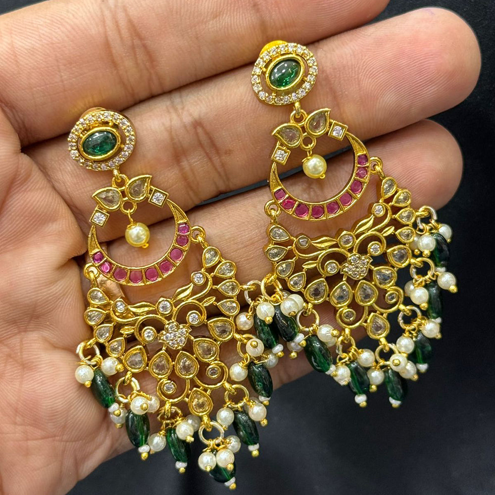 Sona Covering Designer Pota Stone And Crystal Beads Drop Earrings