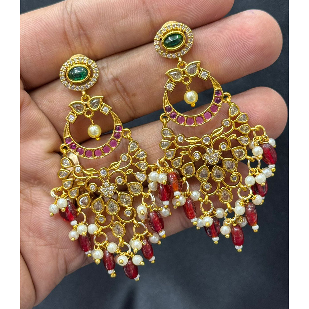 Sona Covering Designer Pota Stone And Crystal Beads Drop Earrings