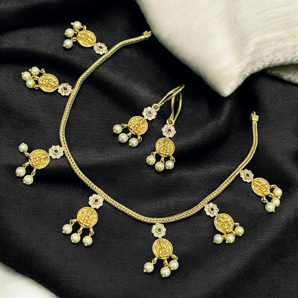 Sona Covering Designer Austrian Stone With Pearl Temple Necklace Set