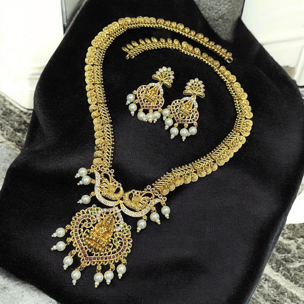 Sona Covering Designer Austrian Stone With Pearl Temple Necklace Set