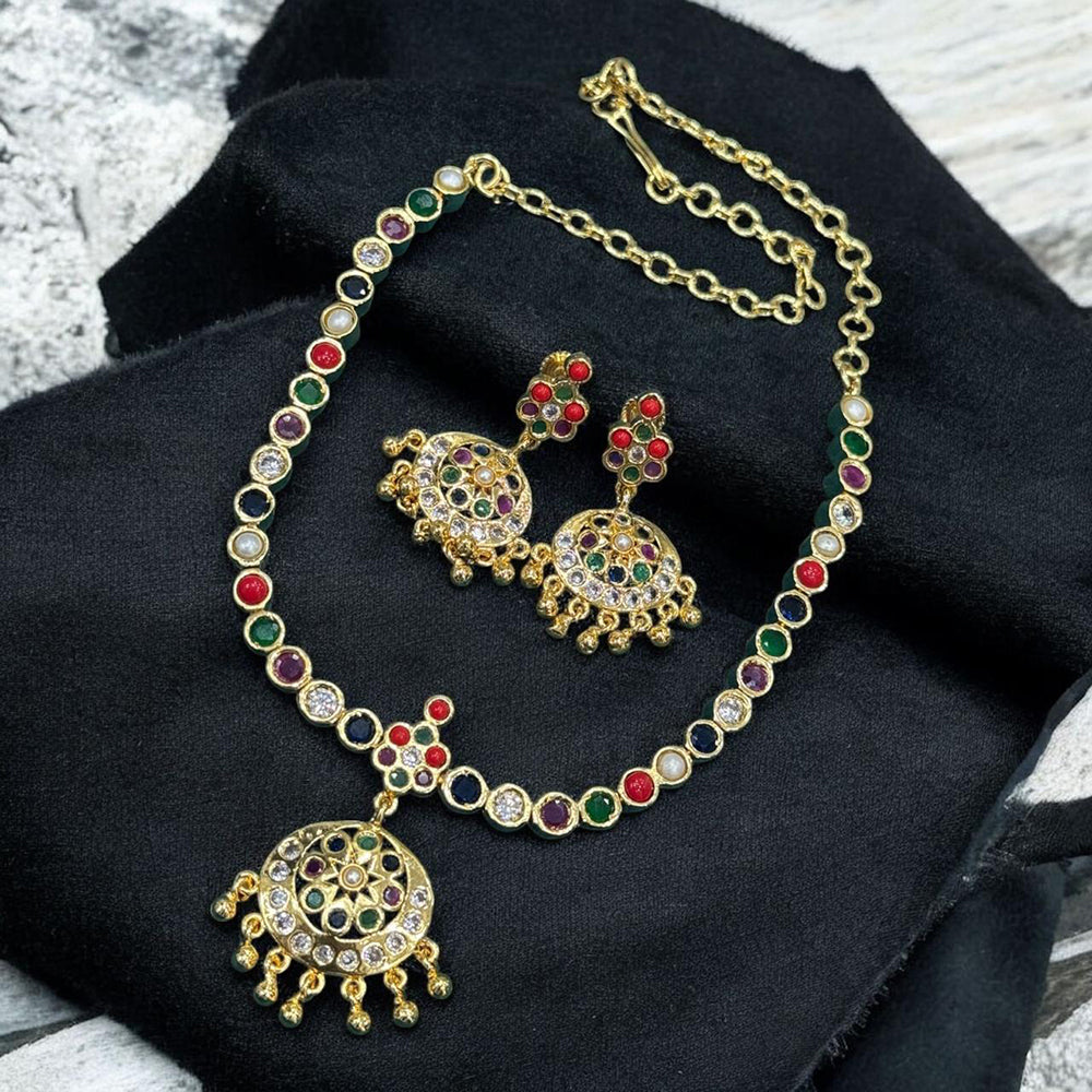 Sona Covering Designer Colorful Crystal  Stone Necklace Set