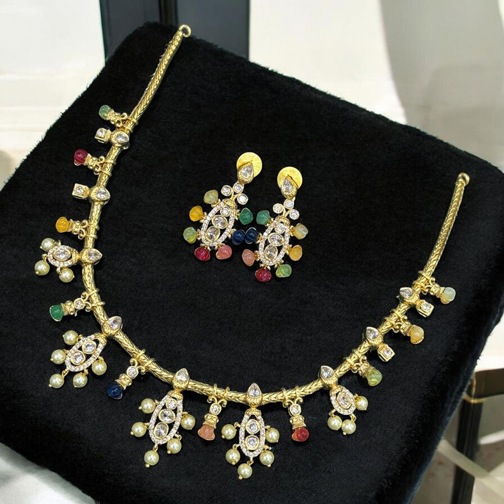 Sona Covering Designer Colorful Crystal  Stone Necklace Set