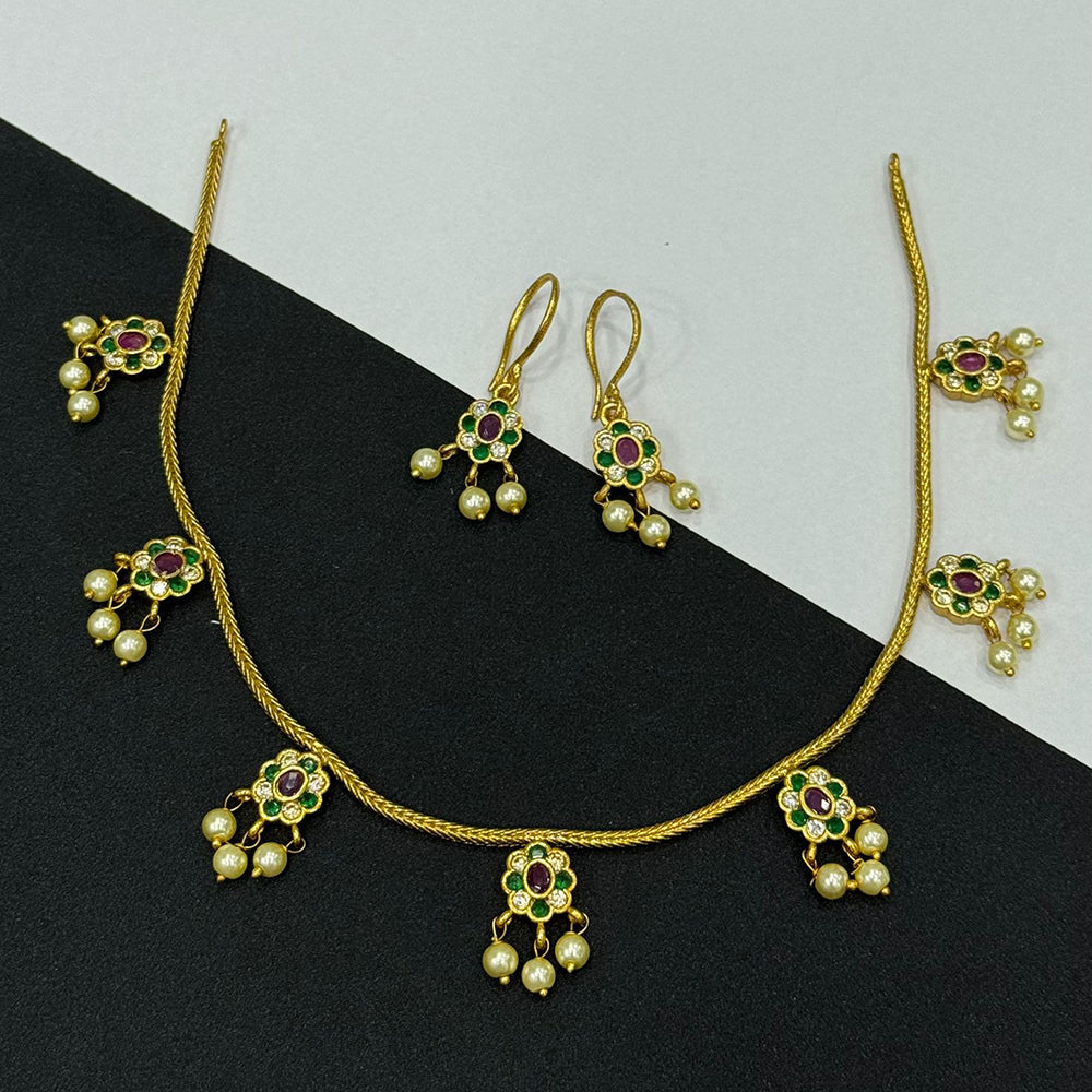 Sona Covering Designer Pota Stone And Pearl Necklace Set