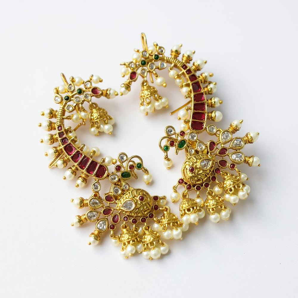 Sona Covering Pota Stone And Pearl Dangler Earring