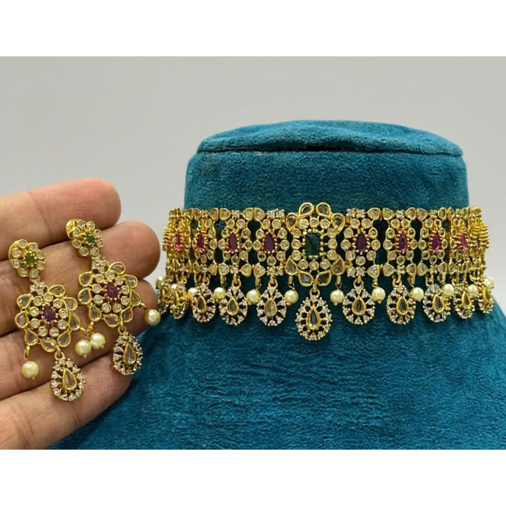 Sona Covering Glamorous Austrian Stone Pearl Choker Necklace Set