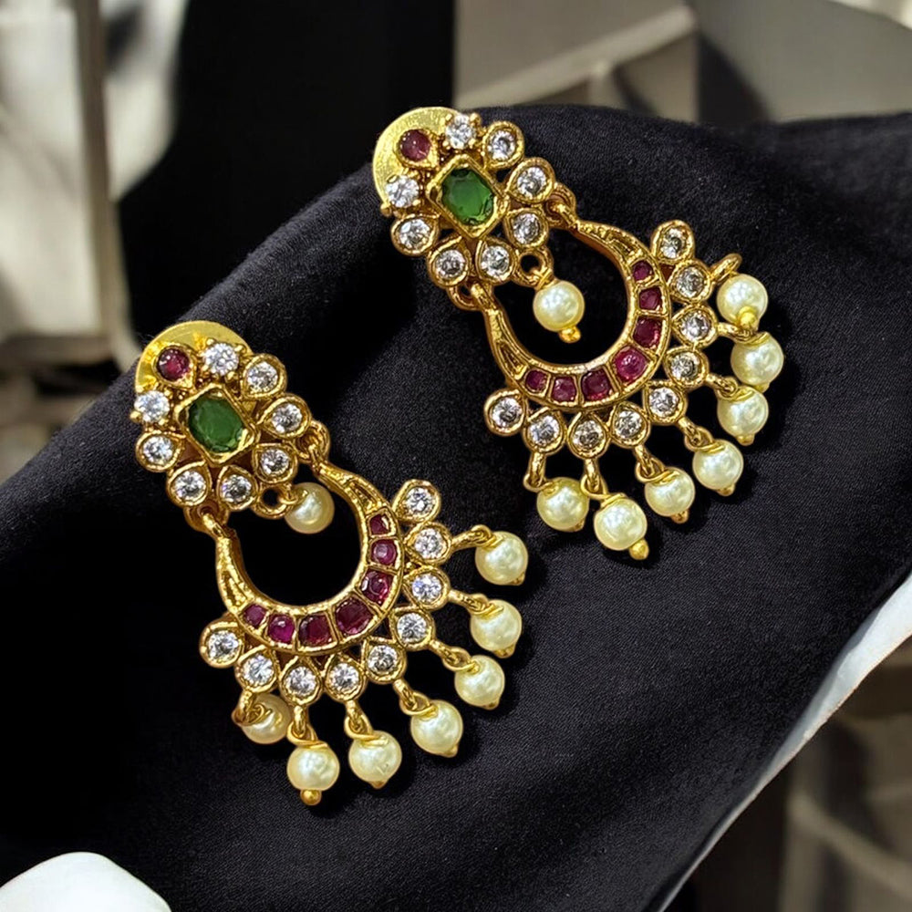 Sona Covering Graceful Austrian Stone And Pota Stone Pearl Dangler Earrings