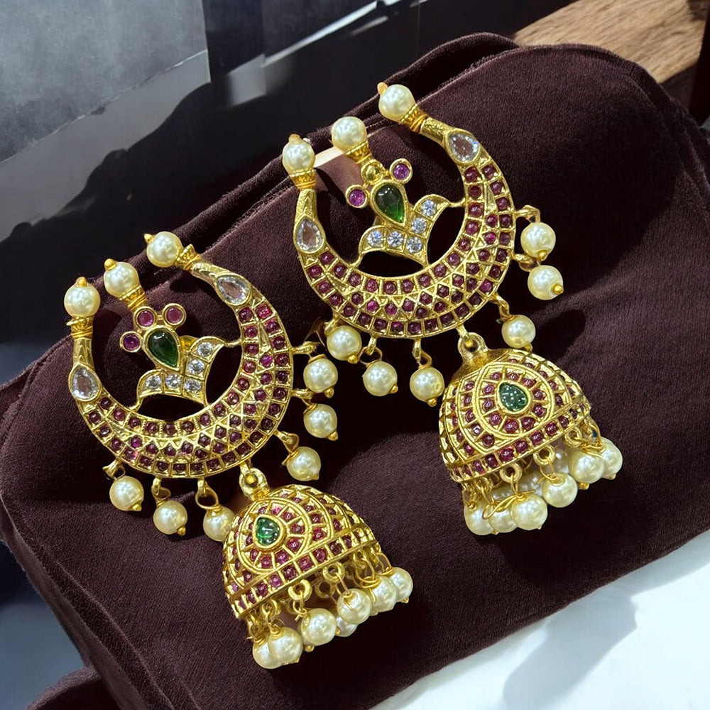 Sona Covering Premium Austrian Stone And Pota Stone Pearl Jhumki Earrings