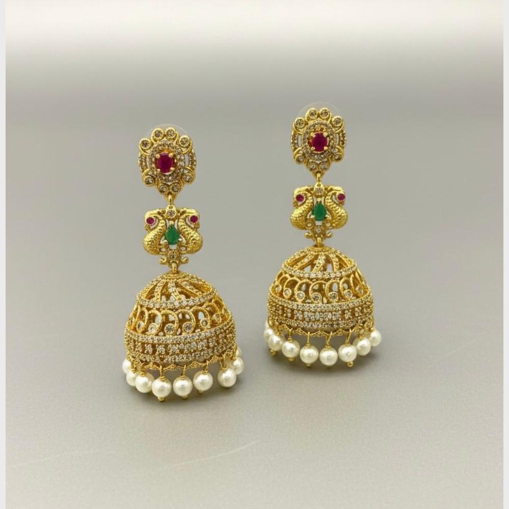 Sona Covering Premium Austrian Stone And Pota Stone Pearl Jhumki Earrings